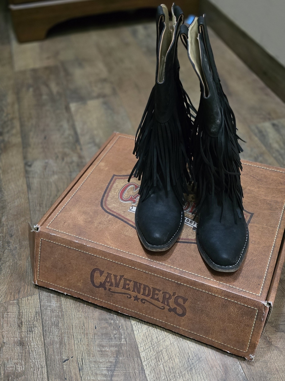 Cavender's Black Fringe Western Heeled Boots for Women